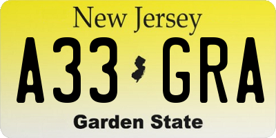 NJ license plate A33GRA