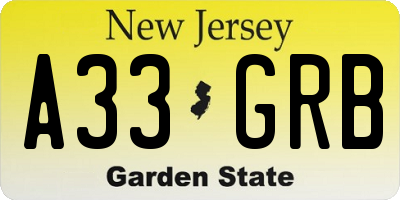 NJ license plate A33GRB
