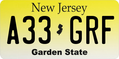 NJ license plate A33GRF
