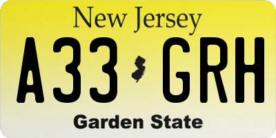 NJ license plate A33GRH