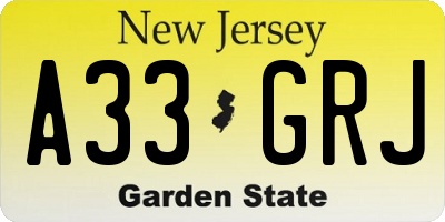 NJ license plate A33GRJ