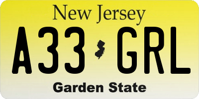 NJ license plate A33GRL