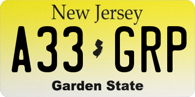 NJ license plate A33GRP