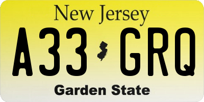 NJ license plate A33GRQ