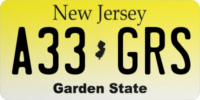 NJ license plate A33GRS