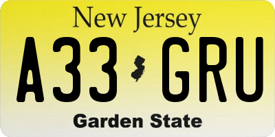 NJ license plate A33GRU