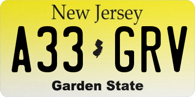 NJ license plate A33GRV