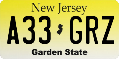 NJ license plate A33GRZ