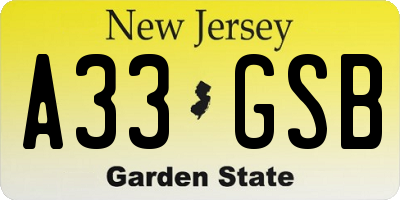 NJ license plate A33GSB