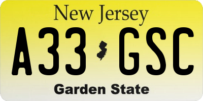 NJ license plate A33GSC