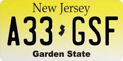 NJ license plate A33GSF
