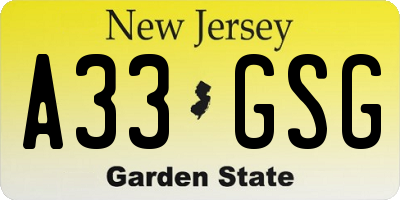 NJ license plate A33GSG