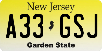 NJ license plate A33GSJ