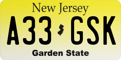 NJ license plate A33GSK