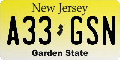 NJ license plate A33GSN