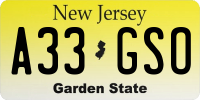 NJ license plate A33GSO