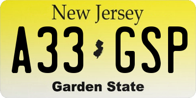 NJ license plate A33GSP