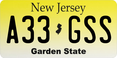 NJ license plate A33GSS