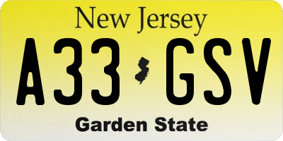 NJ license plate A33GSV