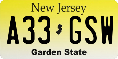 NJ license plate A33GSW