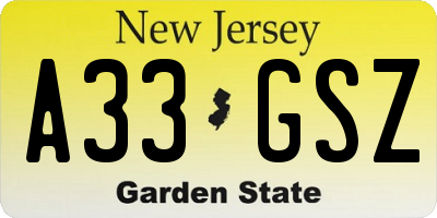 NJ license plate A33GSZ