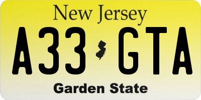 NJ license plate A33GTA