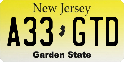 NJ license plate A33GTD
