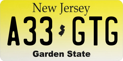 NJ license plate A33GTG