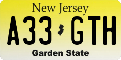 NJ license plate A33GTH