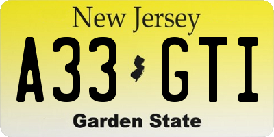 NJ license plate A33GTI