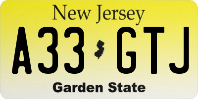 NJ license plate A33GTJ