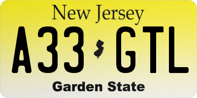 NJ license plate A33GTL