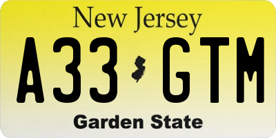 NJ license plate A33GTM