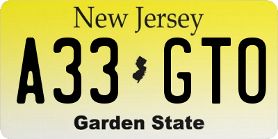 NJ license plate A33GTO