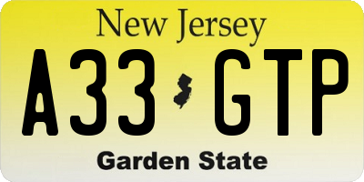 NJ license plate A33GTP