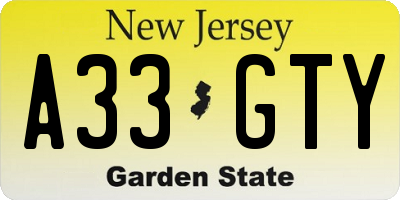 NJ license plate A33GTY