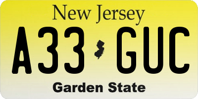 NJ license plate A33GUC