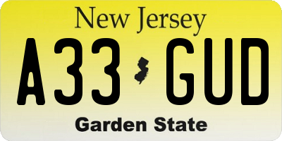 NJ license plate A33GUD