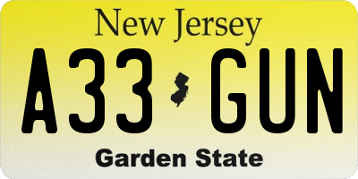 NJ license plate A33GUN
