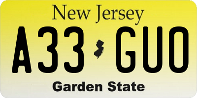 NJ license plate A33GUO