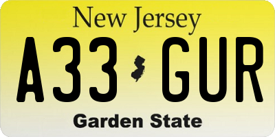 NJ license plate A33GUR