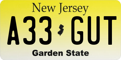 NJ license plate A33GUT