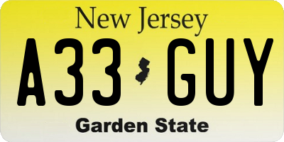 NJ license plate A33GUY