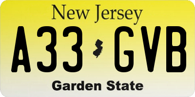 NJ license plate A33GVB