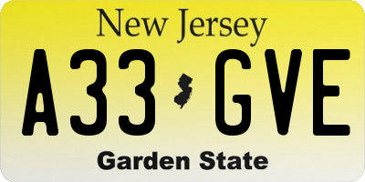 NJ license plate A33GVE