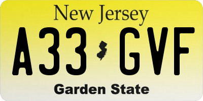 NJ license plate A33GVF