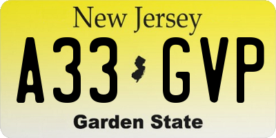 NJ license plate A33GVP
