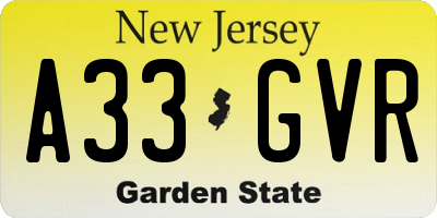 NJ license plate A33GVR