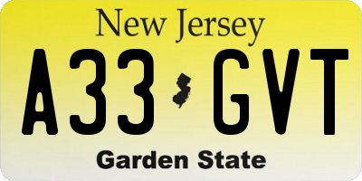 NJ license plate A33GVT