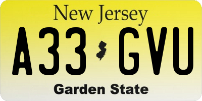 NJ license plate A33GVU